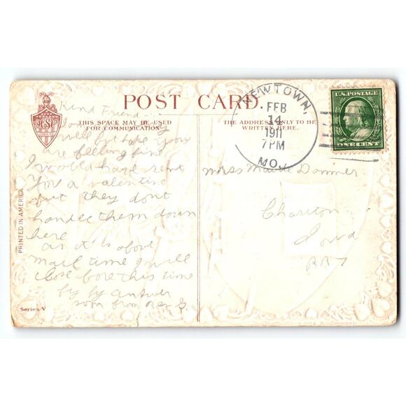 Vintage 1911 Valentine Postcard with Cherub and Heart, To My Valentine, Embossed - Picture 2 of 2